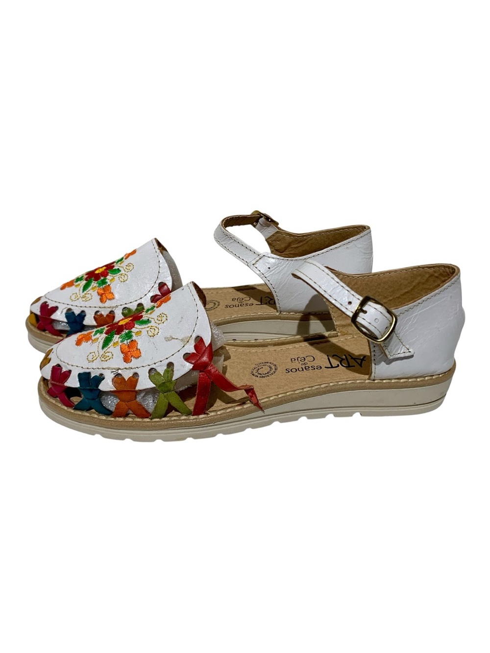 Women’s Art Esano de Ceja Floral Embroidered Closed Toe Leather Sandals Size 9 - Picture 2 of 6